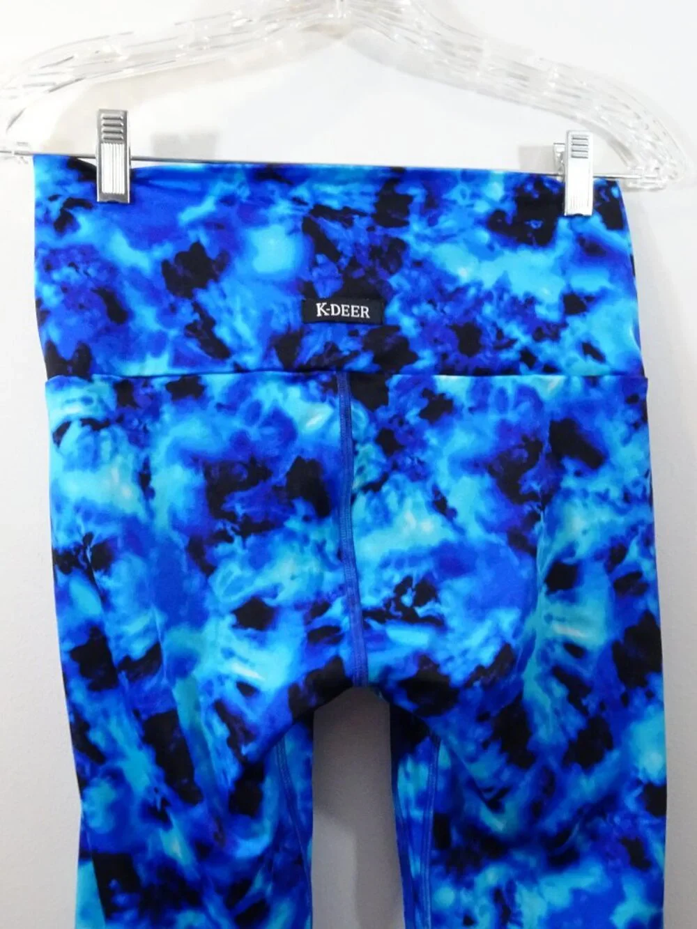 K Deer Leggings L Blue Tie Dye Striped High Rise Workout Gear Gym - Picture 4 of 6